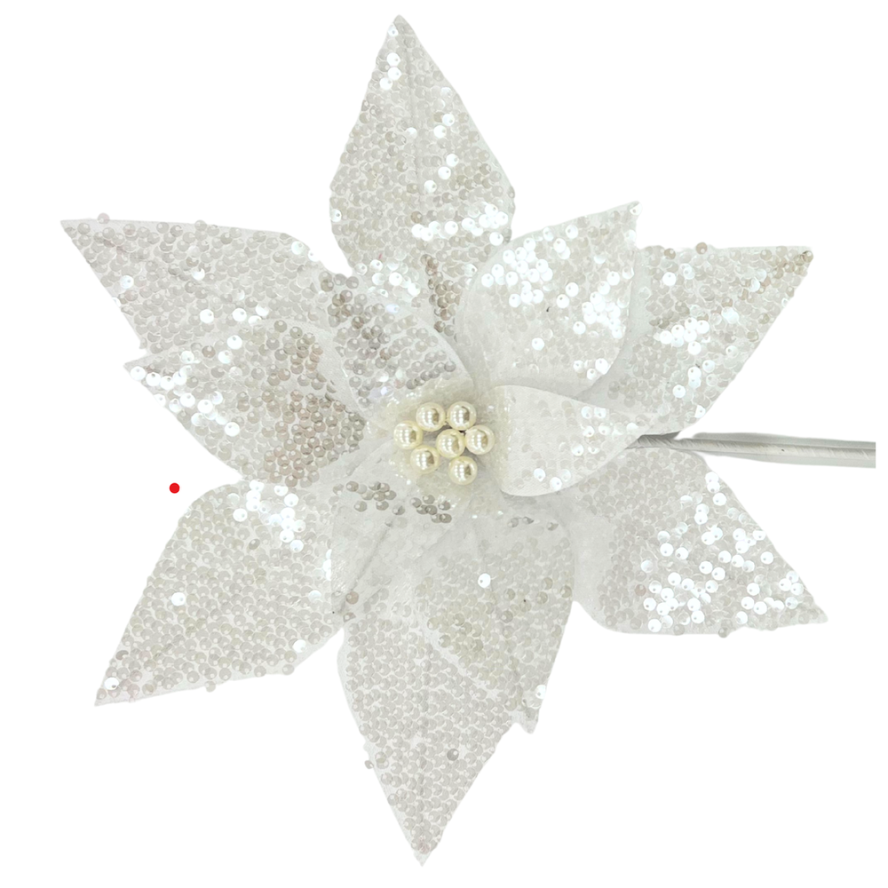Willow &amp; Silk Deb White on White Sparkle Xmas Flower