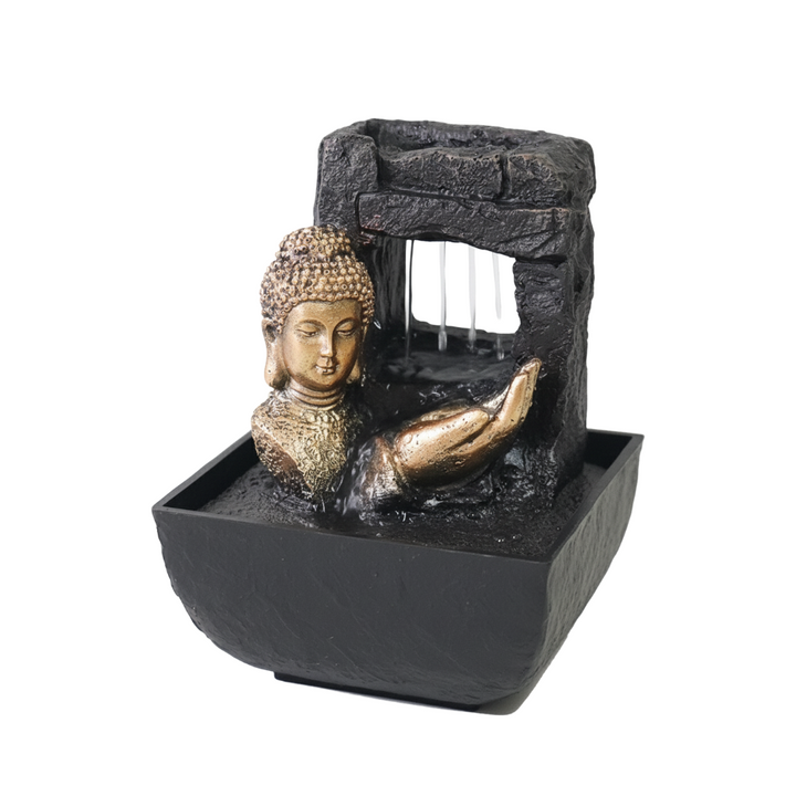 Willow &amp; Silk Water Feature Fountain Auric Raining Buddha 14x14x22cm