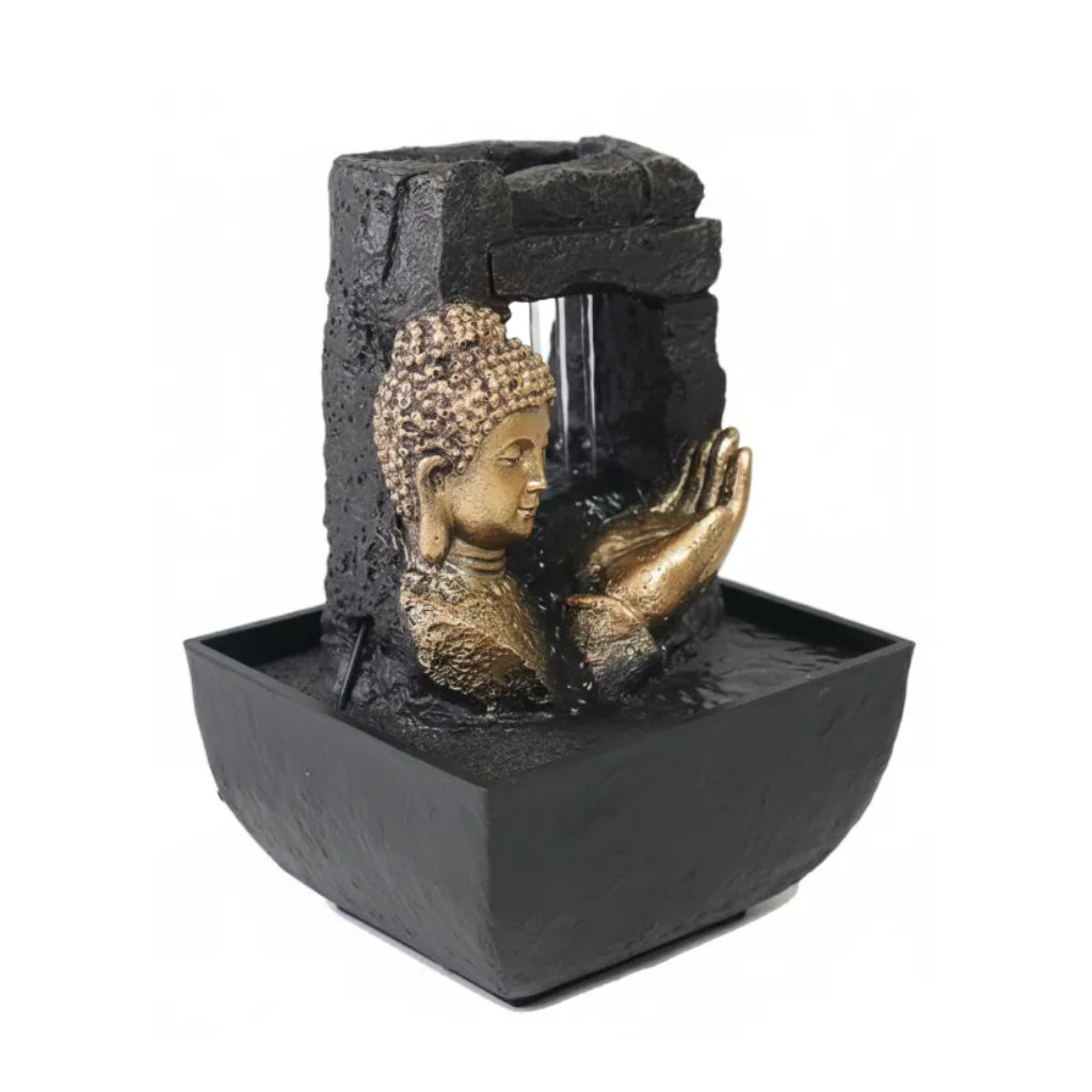 Willow &amp; Silk Water Feature Fountain Auric Raining Buddha 14x14x22cm
