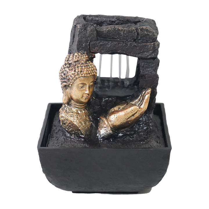 Willow &amp; Silk Water Feature Fountain Auric Raining Buddha 14x14x22cm