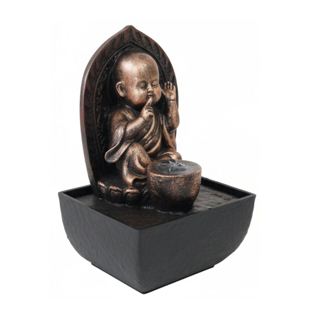 Willow &amp; Silk Water Feature Fountain Auric Hush Monk 14x14x22cm