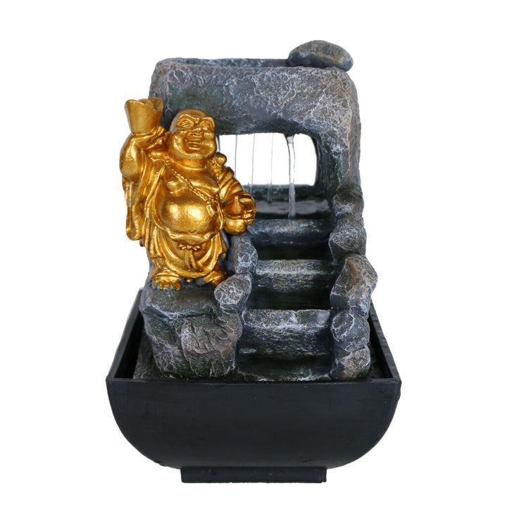 Willow &amp; Silk Water Feature Fountain Auric Laughing Buddha 14x14x20cm