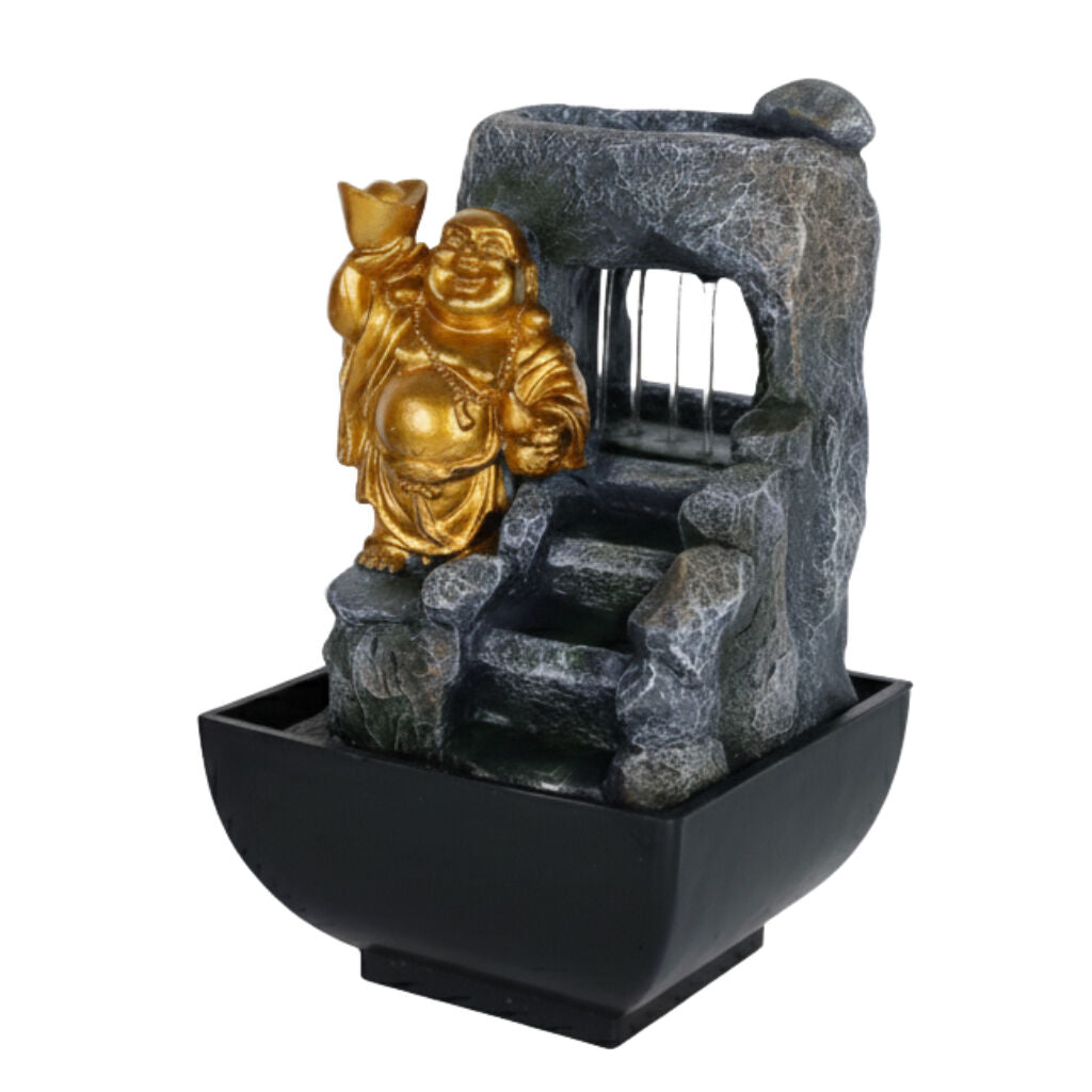 Willow &amp; Silk Water Feature Fountain Auric Laughing Buddha 14x14x20cm