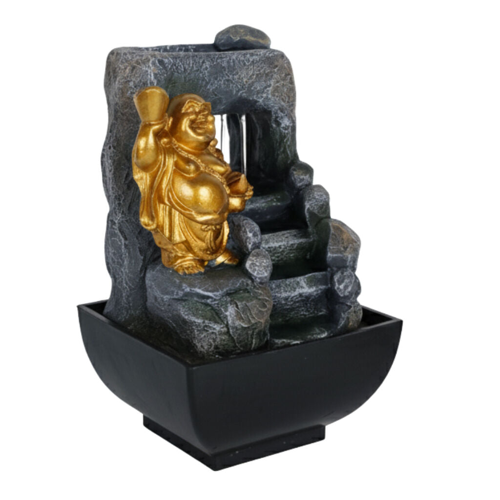 Willow &amp; Silk Water Feature Fountain Auric Laughing Buddha 14x14x20cm