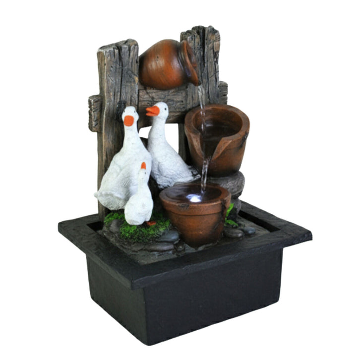 Willow &amp; Silk Water Feature Fountain Pot Ducks 21x19x27cm