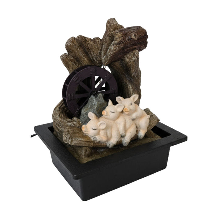 Willow &amp; Silk Water Feature Fountain Piglets Wheel 23x18x28cm