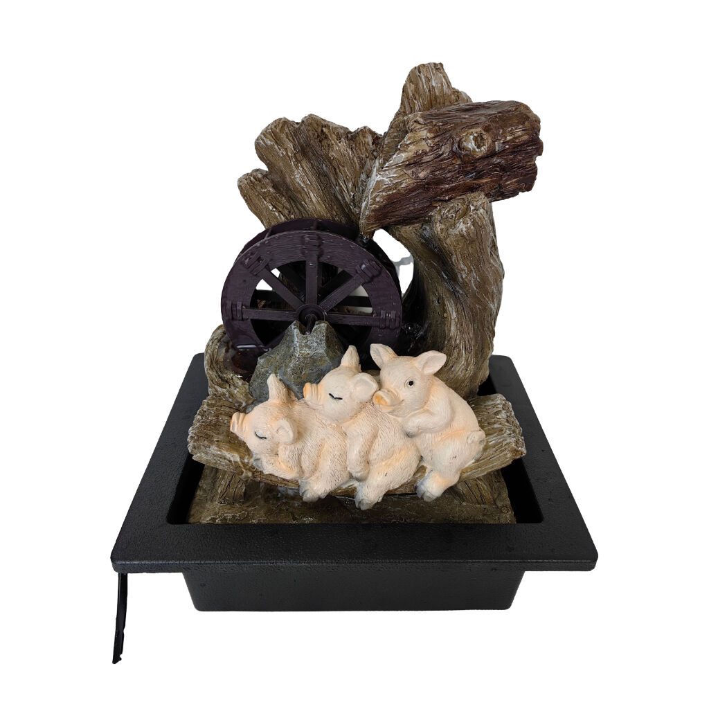 Willow &amp; Silk Water Feature Fountain Piglets Wheel 23x18x28cm