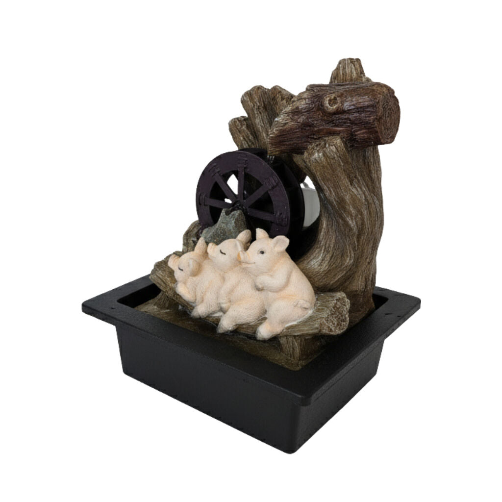 Willow &amp; Silk Water Feature Fountain Piglets Wheel 23x18x28cm