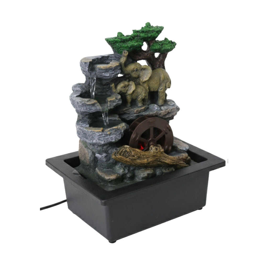 Willow &amp; Silk Water Feature Fountain Wheel Elephants 23x18x28cm