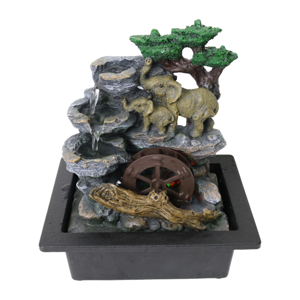 Willow &amp; Silk Water Feature Fountain Wheel Elephants 23x18x28cm