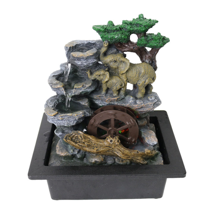 Willow &amp; Silk Water Feature Fountain Wheel Elephants 23x18x28cm