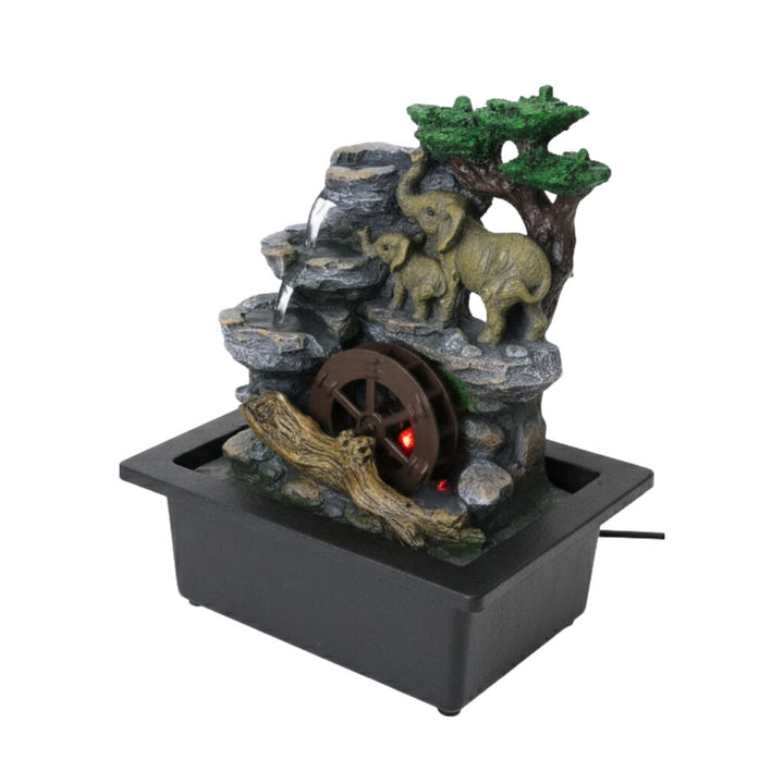 Willow &amp; Silk Water Feature Fountain Wheel Elephants 23x18x28cm