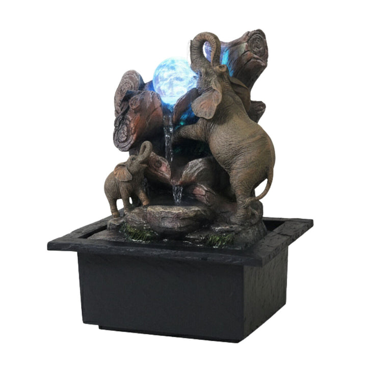 Willow &amp; Silk Water Feature Fountain Lively Elephants 23x20x28cm