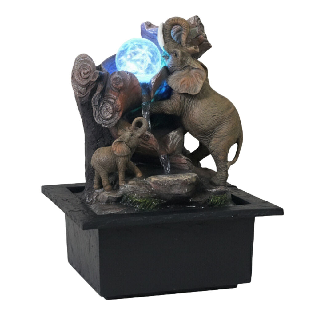 Willow &amp; Silk Water Feature Fountain Lively Elephants 23x20x28cm