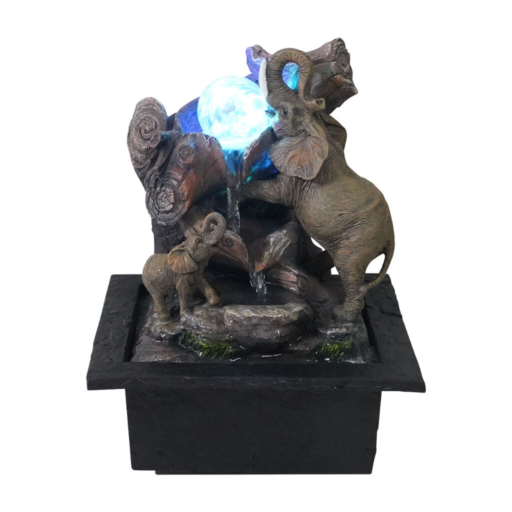 Willow &amp; Silk Water Feature Fountain Lively Elephants 23x20x28cm