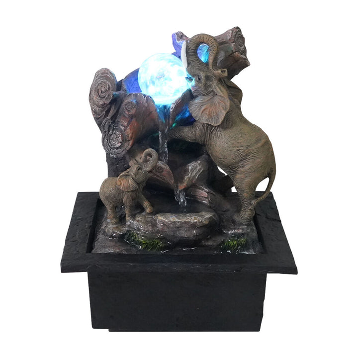 Willow &amp; Silk Water Feature Fountain Lively Elephants 23x20x28cm