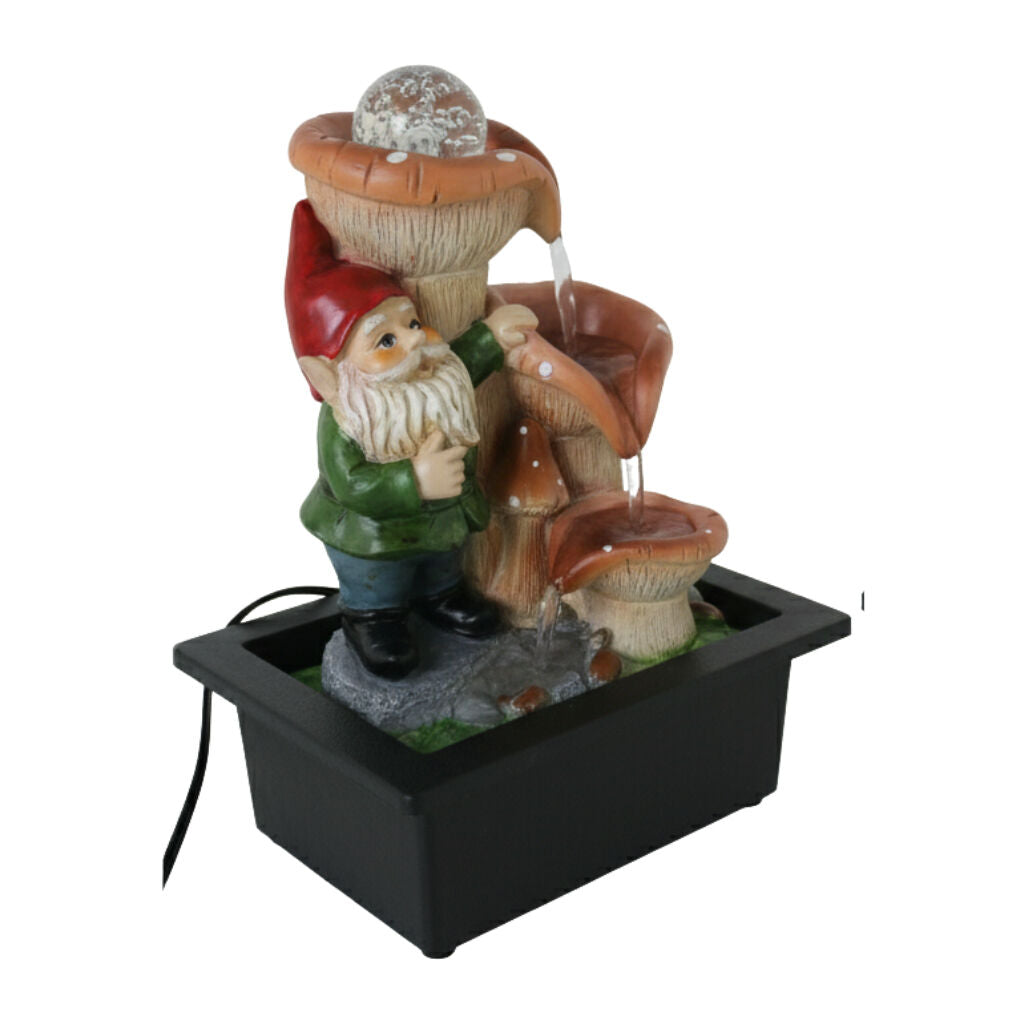 Willow &amp; Silk Water Feature Fountain Mushroom Gnome 23x18x28cm