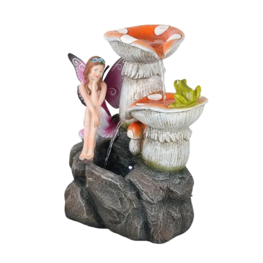 Willow &amp; Silk Water Feature Fountain Mushroom Fairy Frog 32x26x42cm