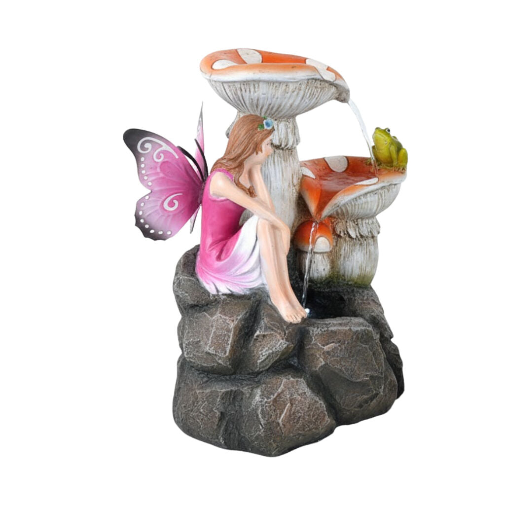 Willow &amp; Silk Water Feature Fountain Mushroom Fairy Frog 32x26x42cm