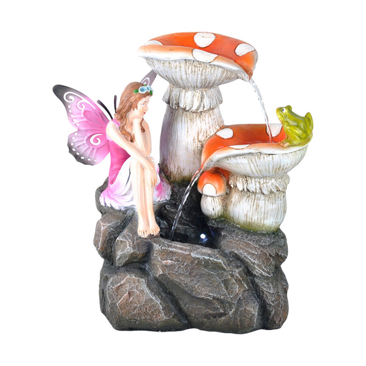 Willow &amp; Silk Water Feature Fountain Mushroom Fairy Frog 32x26x42cm