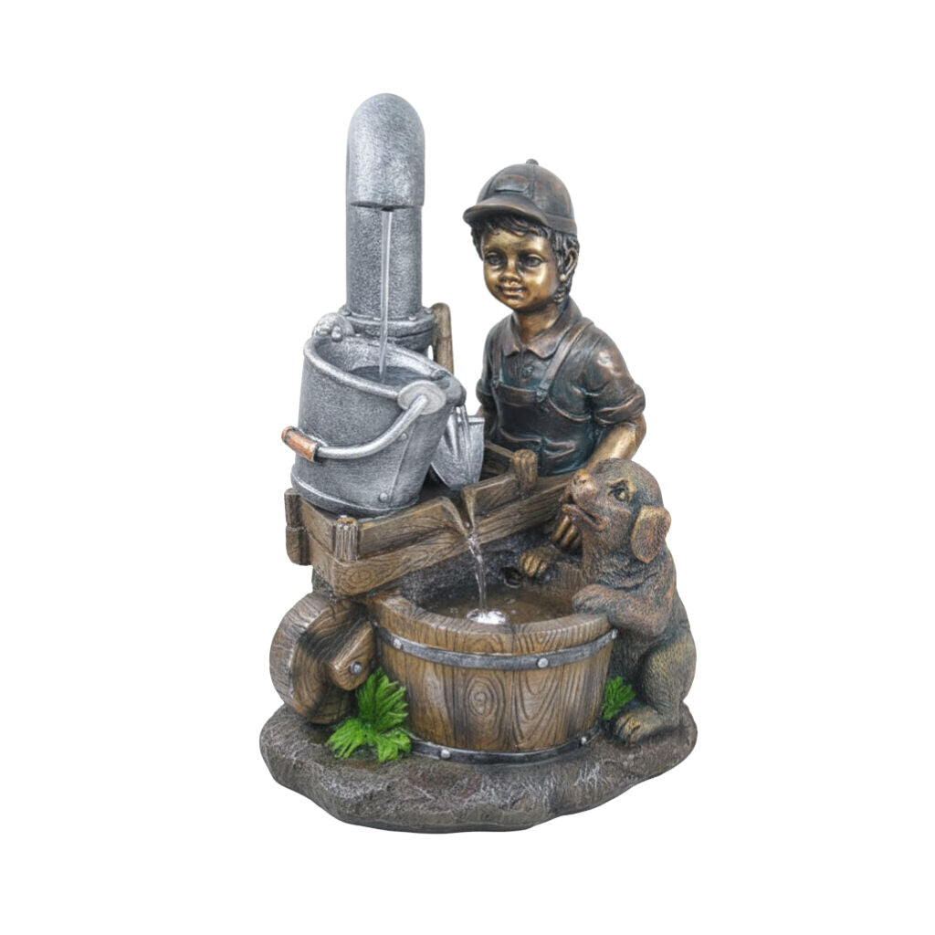 Willow &amp; Silk Water Feature Fountain Wheelbarrow Puppy 39x29x56cm
