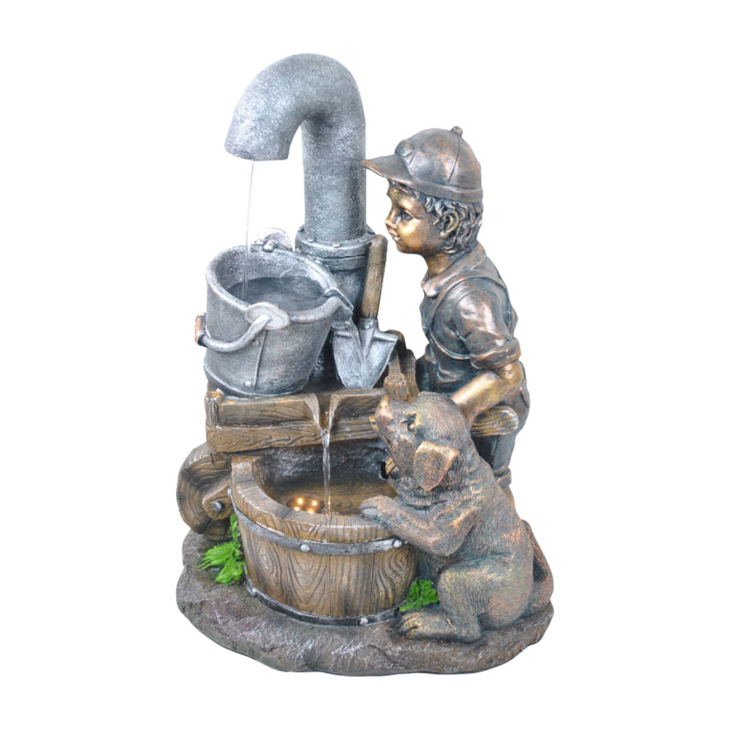 Willow &amp; Silk Water Feature Fountain Wheelbarrow Puppy 39x29x56cm