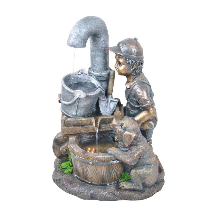 Willow &amp; Silk Water Feature Fountain Wheelbarrow Puppy 39x29x56cm