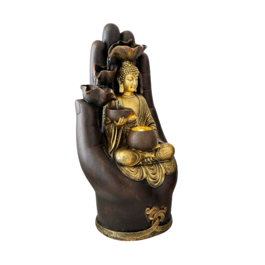 Willow &amp; Silk Water Feature Fountain Palm Buddha 30.5x25x59cm