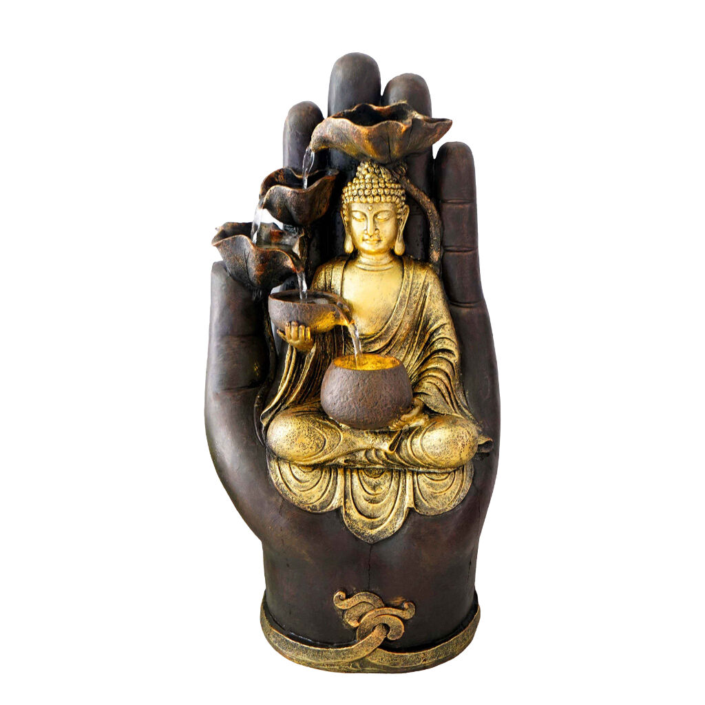 Willow &amp; Silk Water Feature Fountain Palm Buddha 30.5x25x59cm