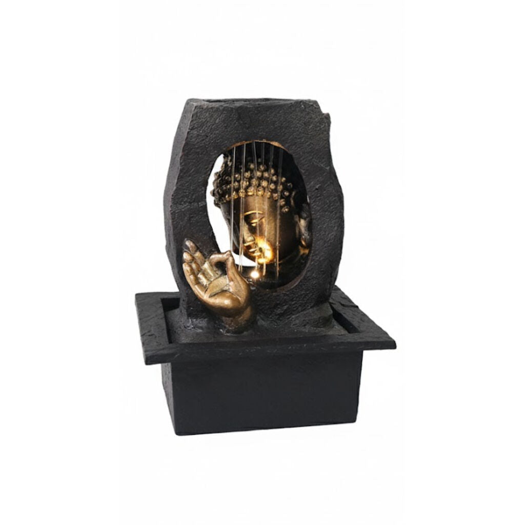 Willow &amp; Silk Water Feature Fountain Gilt Raining Buddha 23x20x28cm