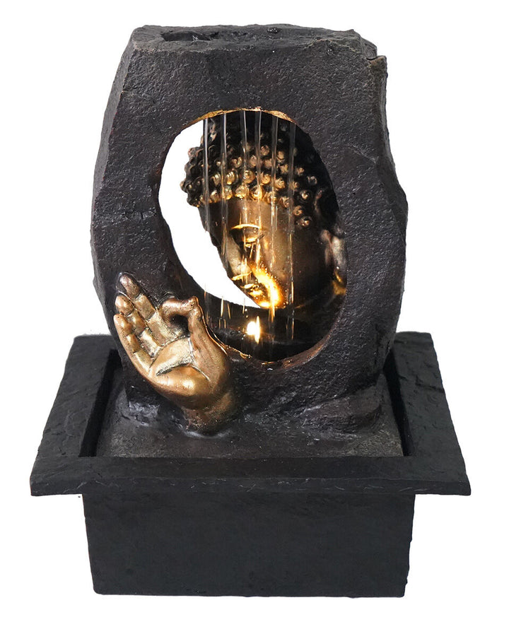 Willow &amp; Silk Water Feature Fountain Gilt Raining Buddha 23x20x28cm