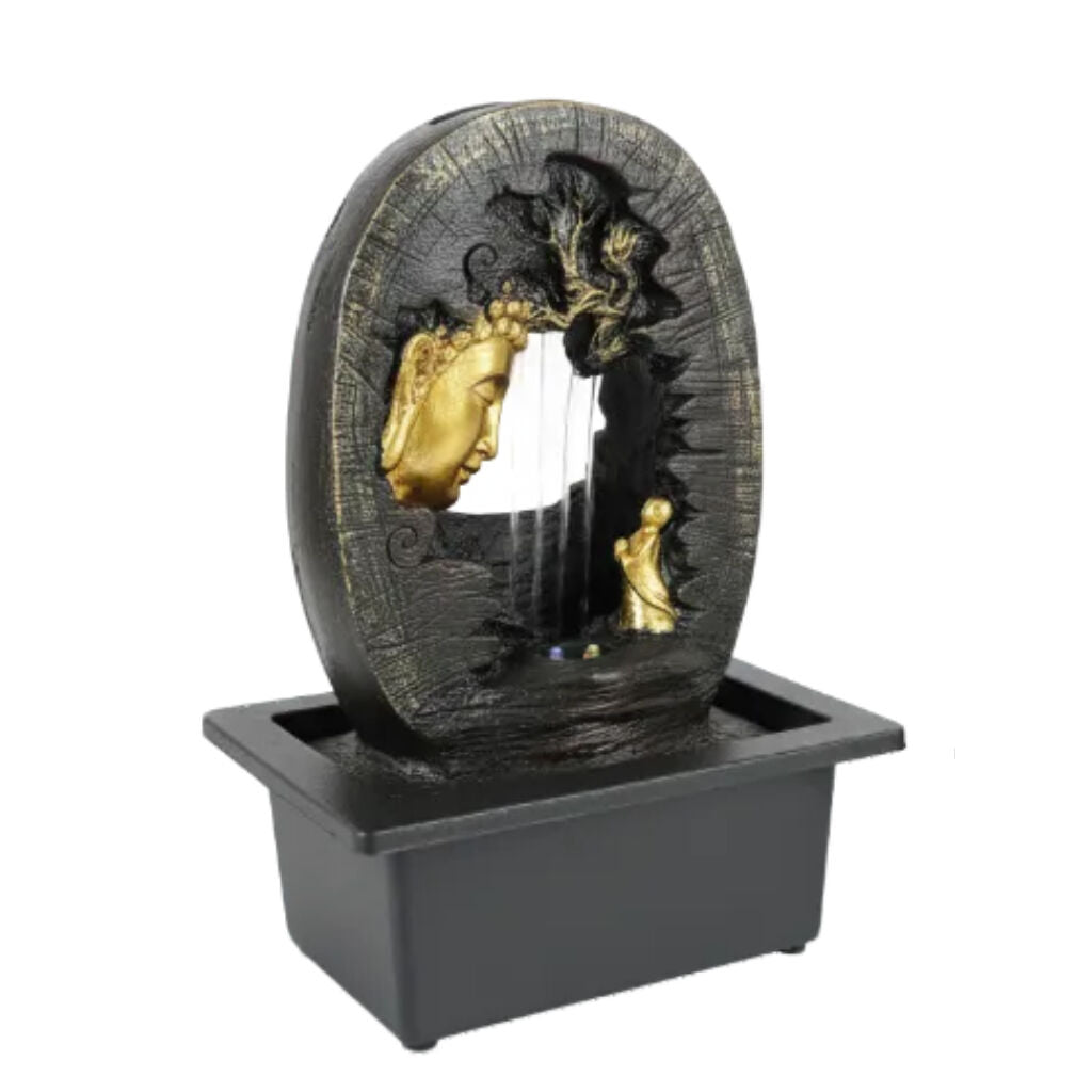 Willow &amp; Silk Water Feature Fountain Raining Tranquil Buddha 24x18x27cm