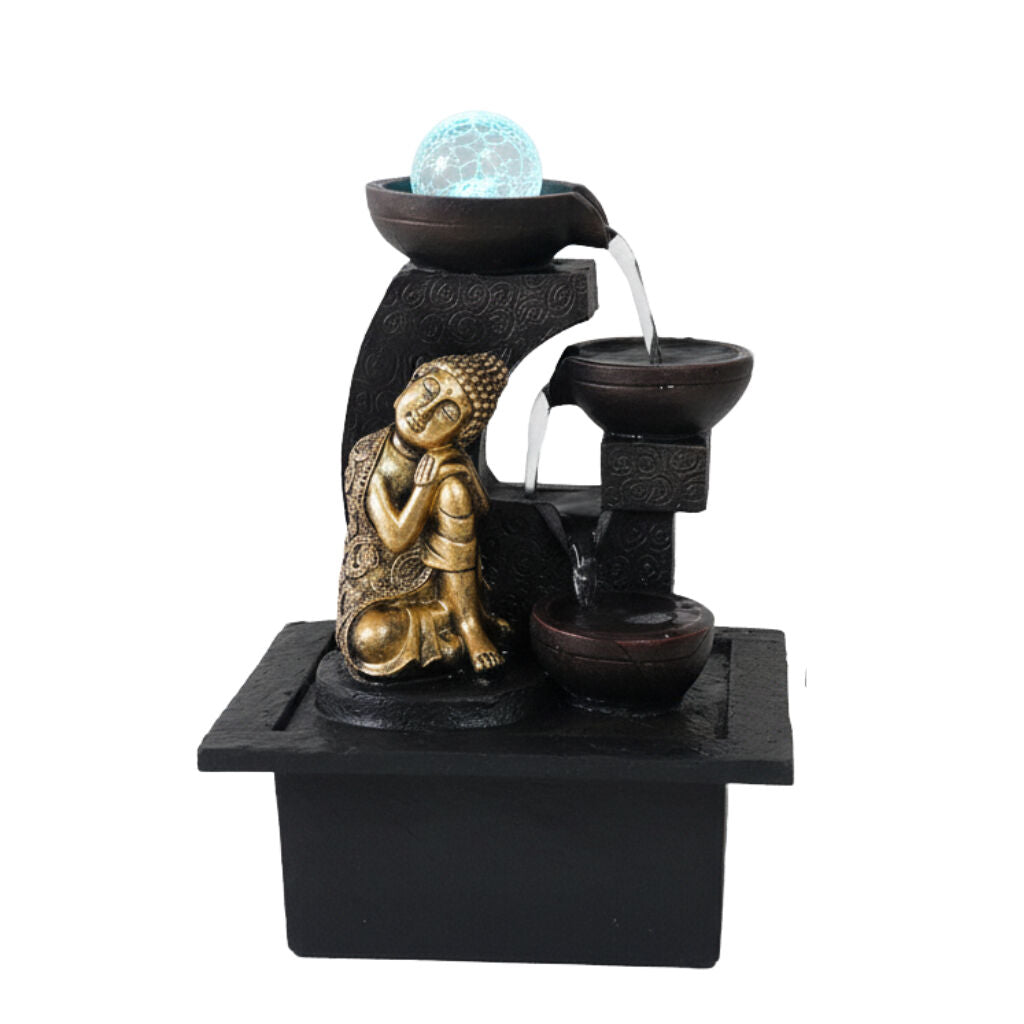 Willow &amp; Silk Water Feature Fountain Gilt Napping Buddha 23x20x28cm