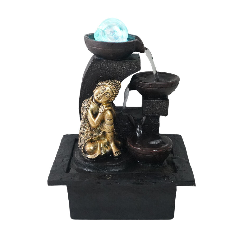 Willow &amp; Silk Water Feature Fountain Gilt Napping Buddha 23x20x28cm