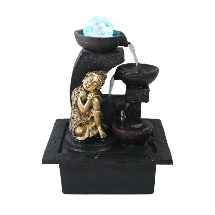Willow &amp; Silk Water Feature Fountain Gilt Napping Buddha 23x20x28cm