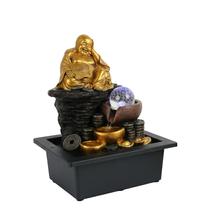 Willow &amp; Silk Water Feature Fountain Gilt Laughing Buddha 24x18x27cm