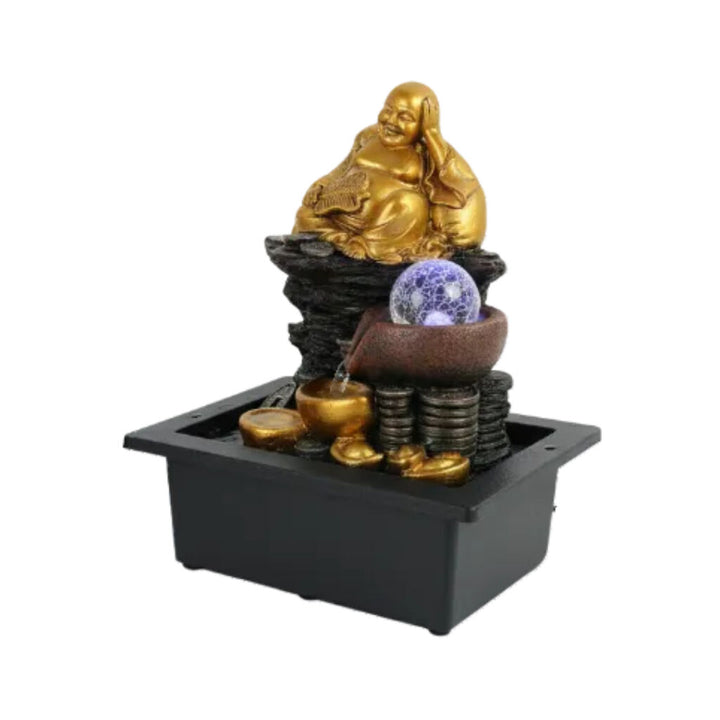 Willow &amp; Silk Water Feature Fountain Gilt Laughing Buddha 24x18x27cm