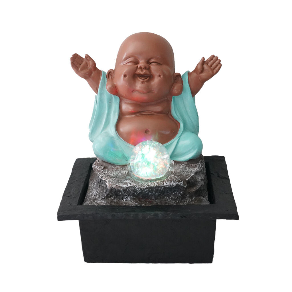 Willow &amp; Silk Water Feature Fountain Happy Buddha Blessing 23x20x28cm