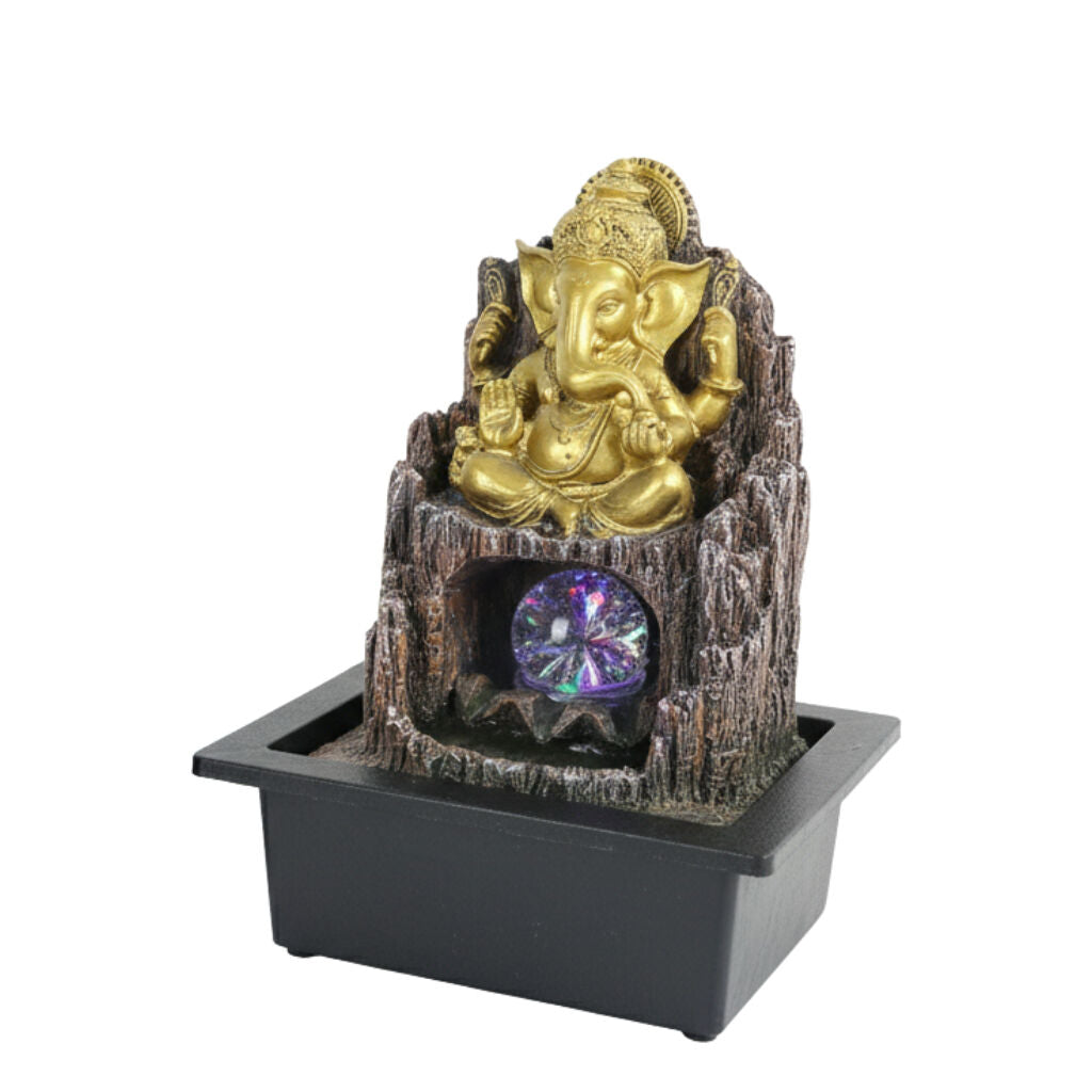 Willow &amp; Silk Water Feature Fountain Wood Ganesha 24x18x27cm