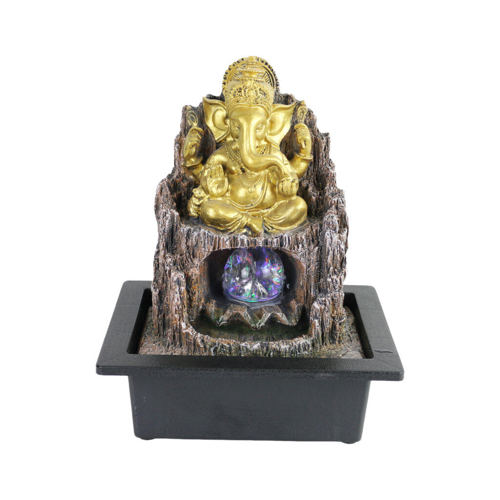 Willow &amp; Silk Water Feature Fountain Wood Ganesha 24x18x27cm